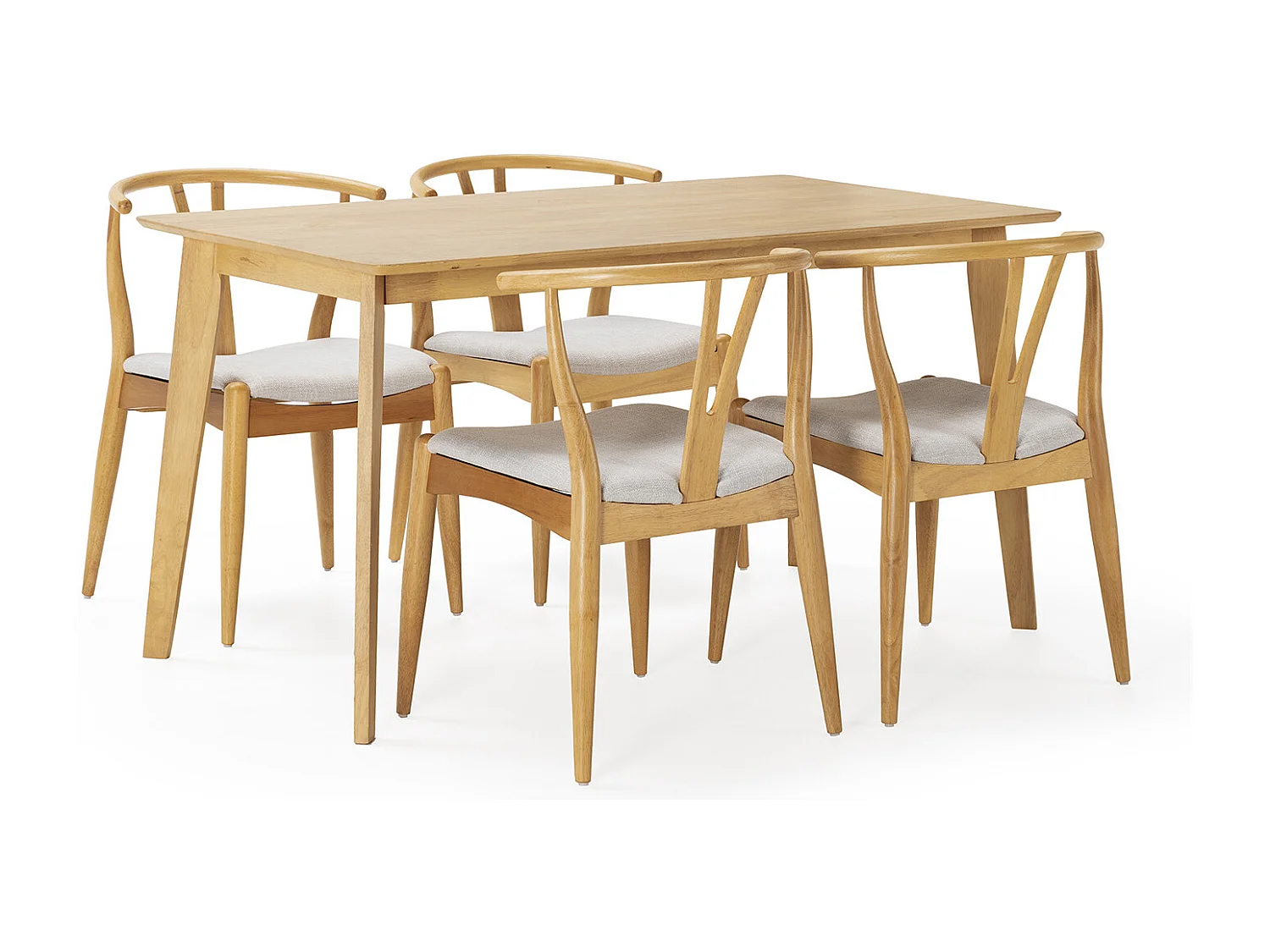 Juego de mesa 140x80 cm y 4 sillas de comedor Rustic color Roble