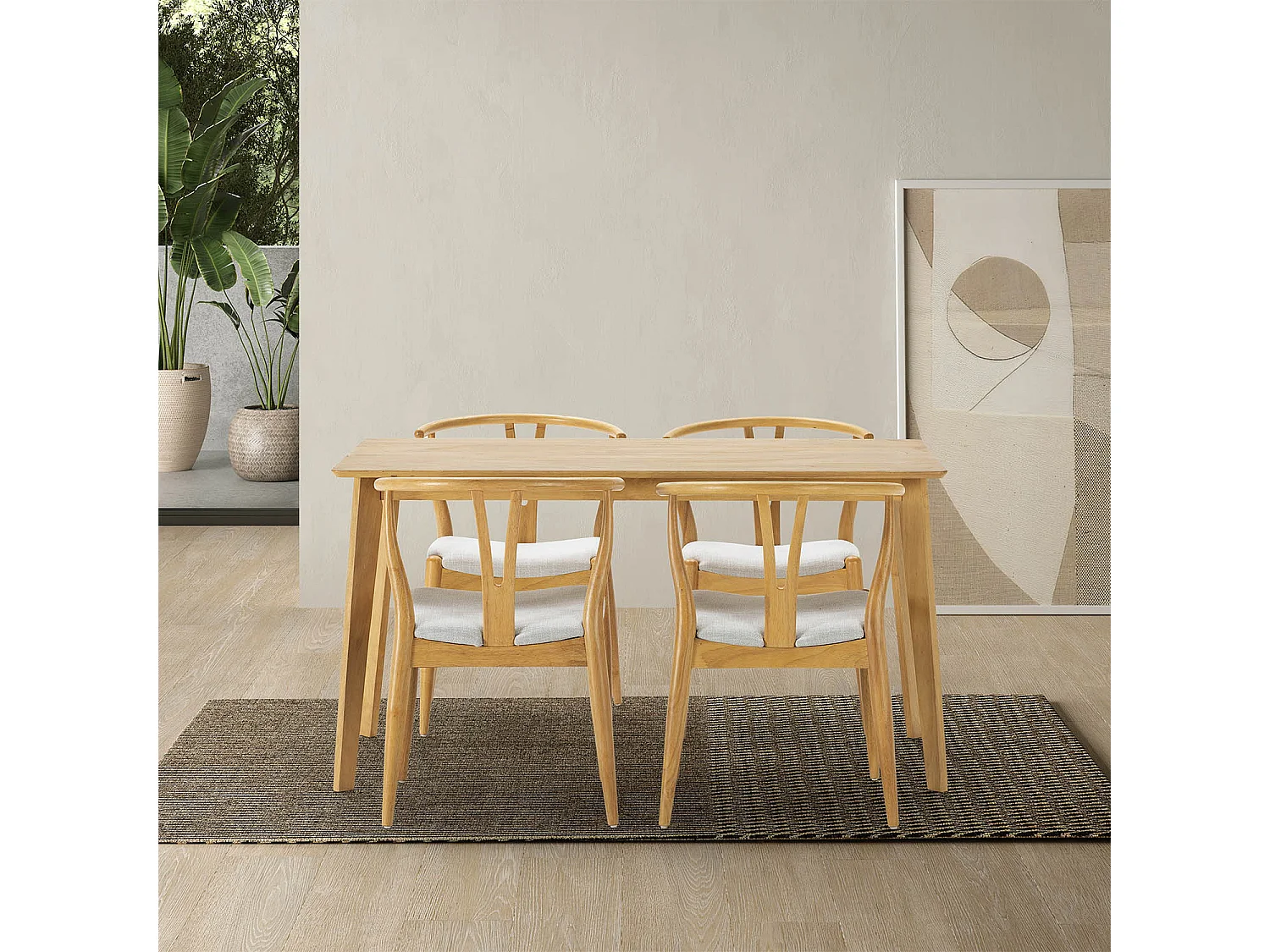 Juego de mesa 140x80 cm y 4 sillas de comedor Rustic color Roble