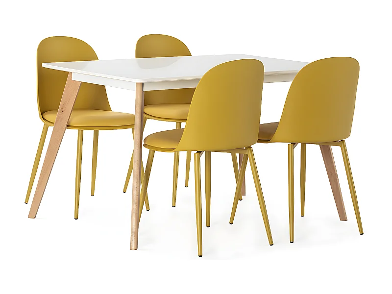 Juego de mesa 120x80 cm y 4 sillas de comedor Kana color Mostaza