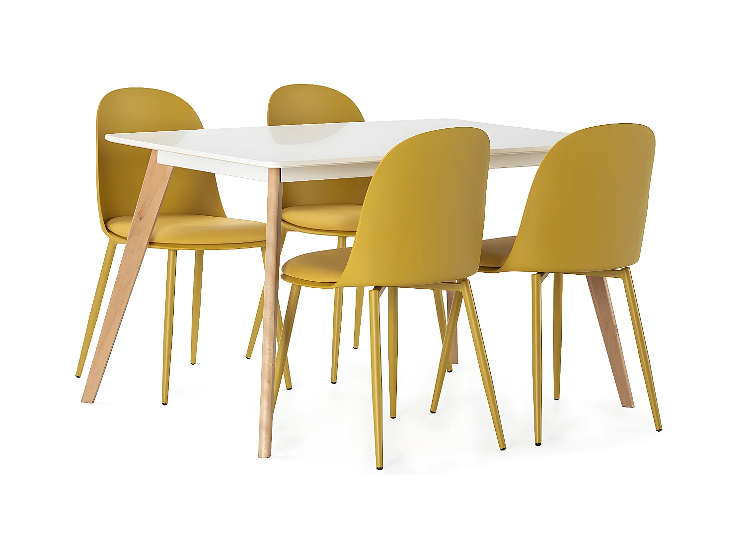 Juego de mesa 120x80 cm y 4 sillas de comedor Kana color Mostaza