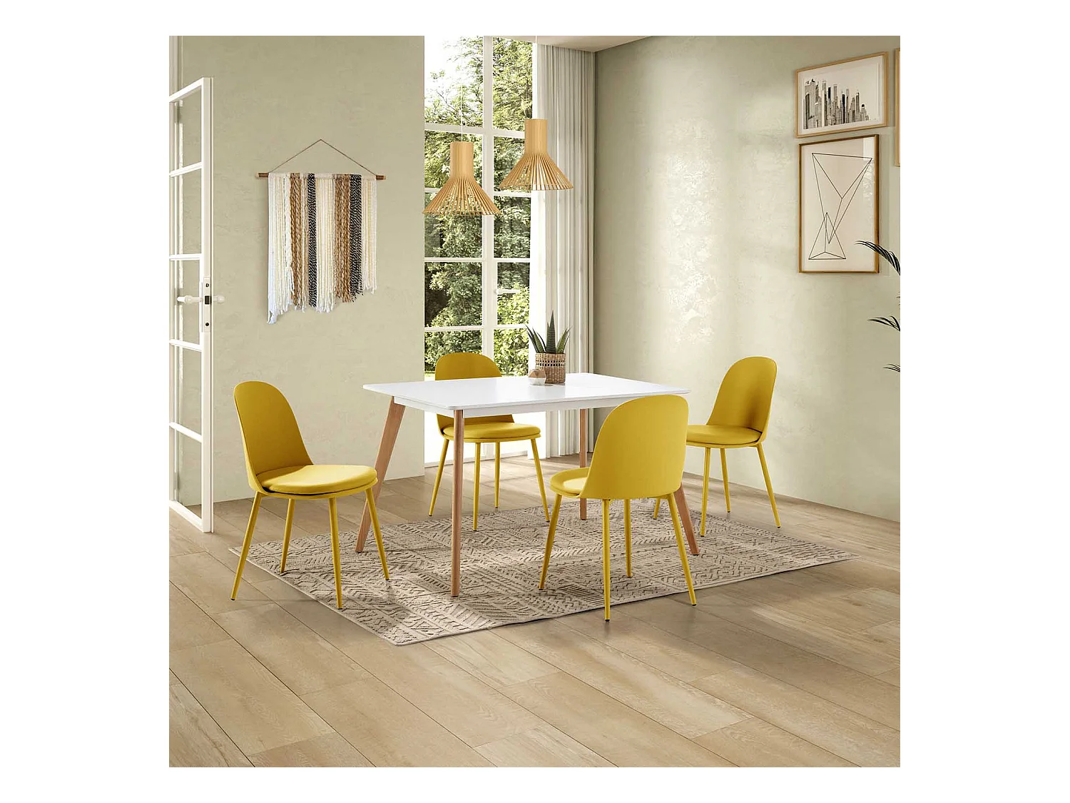 Juego de mesa 120x80 cm y 4 sillas de comedor Kana color Mostaza