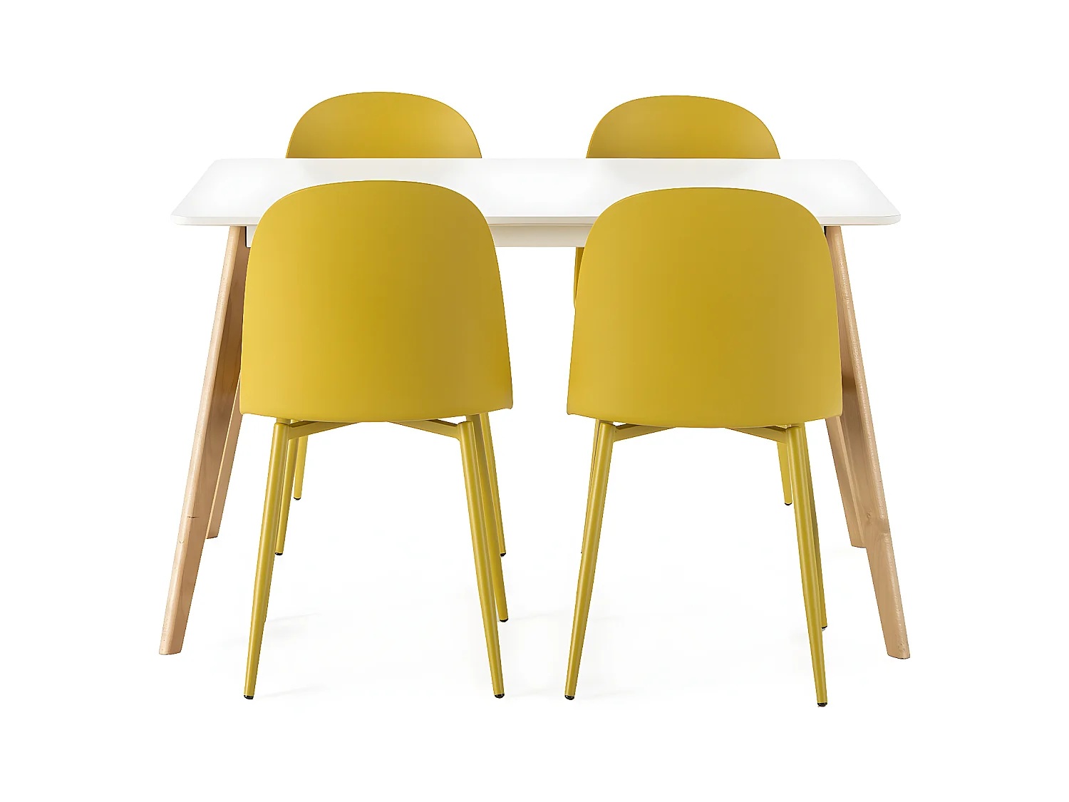 Juego de mesa 120x80 cm y 4 sillas de comedor Kana color Mostaza