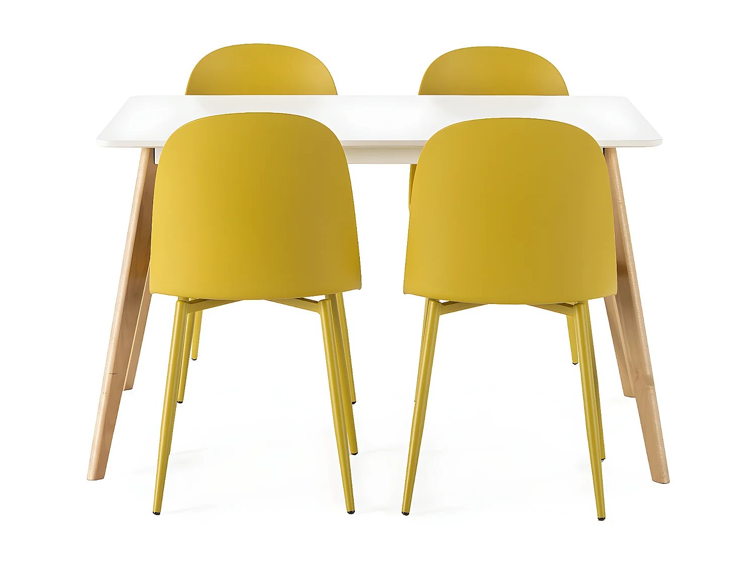 Juego de mesa 120x80 cm y 4 sillas de comedor Kana color Mostaza