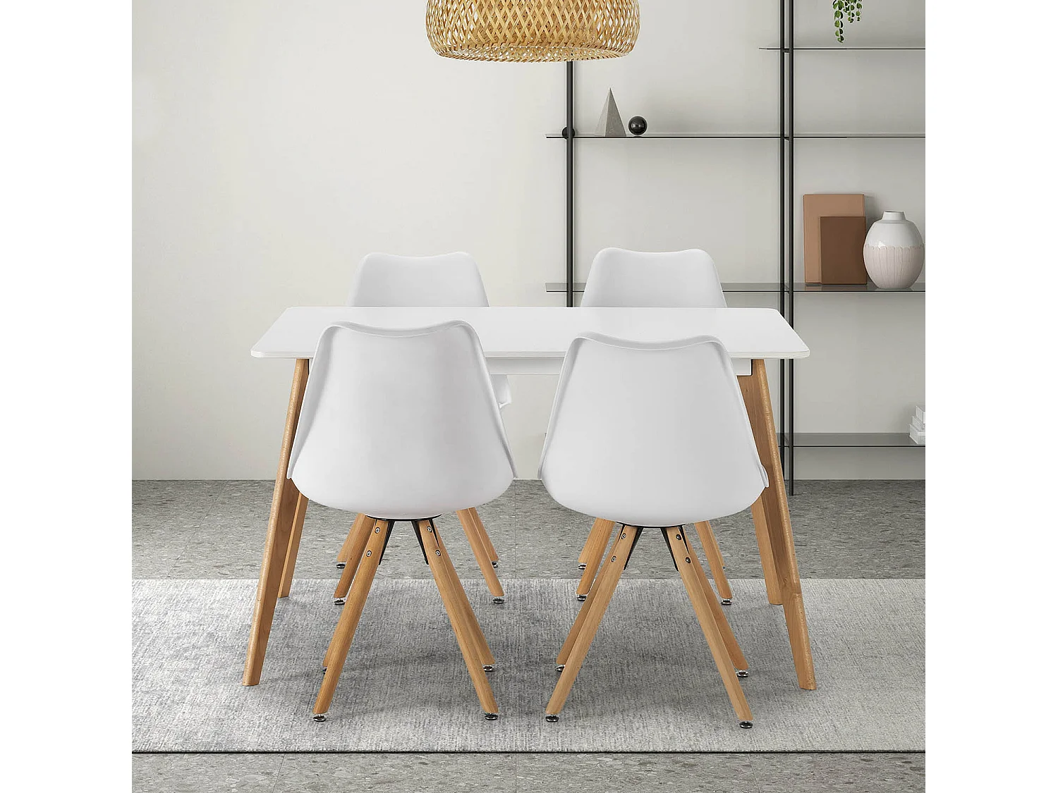 Juego de mesa 120x80 cm y 4 sillas de comedor Jeff color Blanco