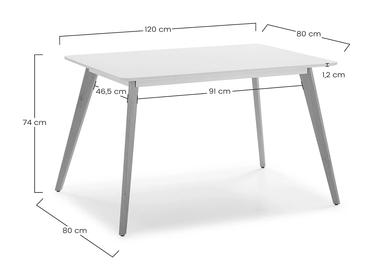 Juego de mesa 120x80 cm y 4 sillas de comedor Jeff color Blanco