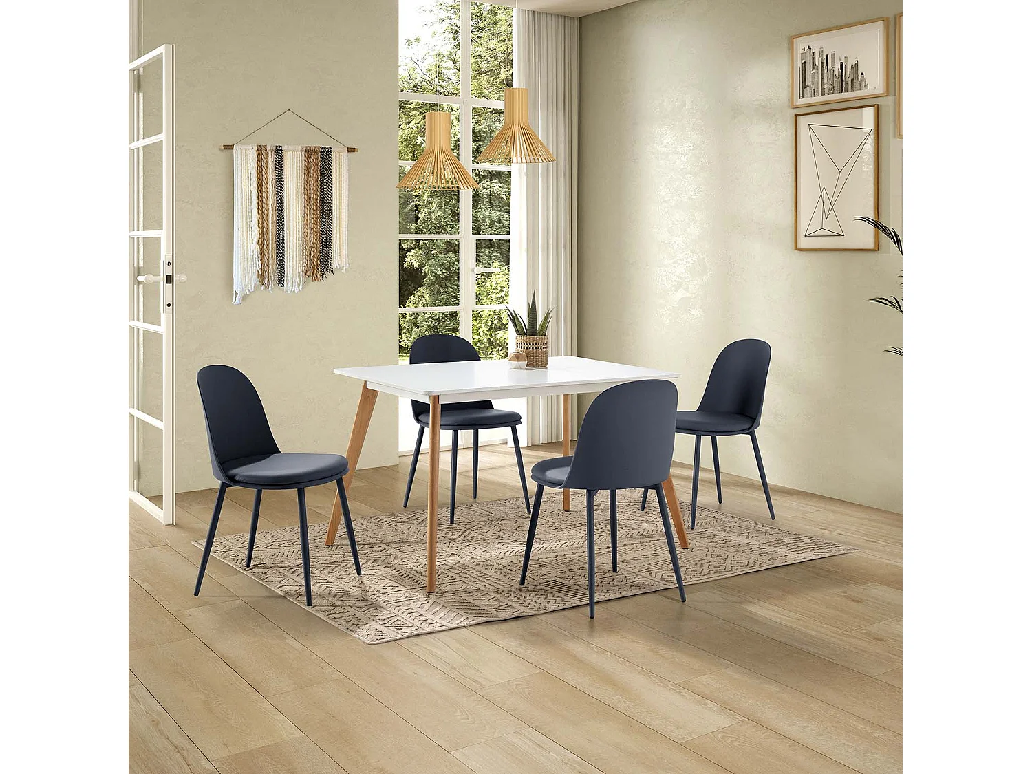 Juego de mesa 120x80 cm y 4 sillas de comedor Kana color Azul