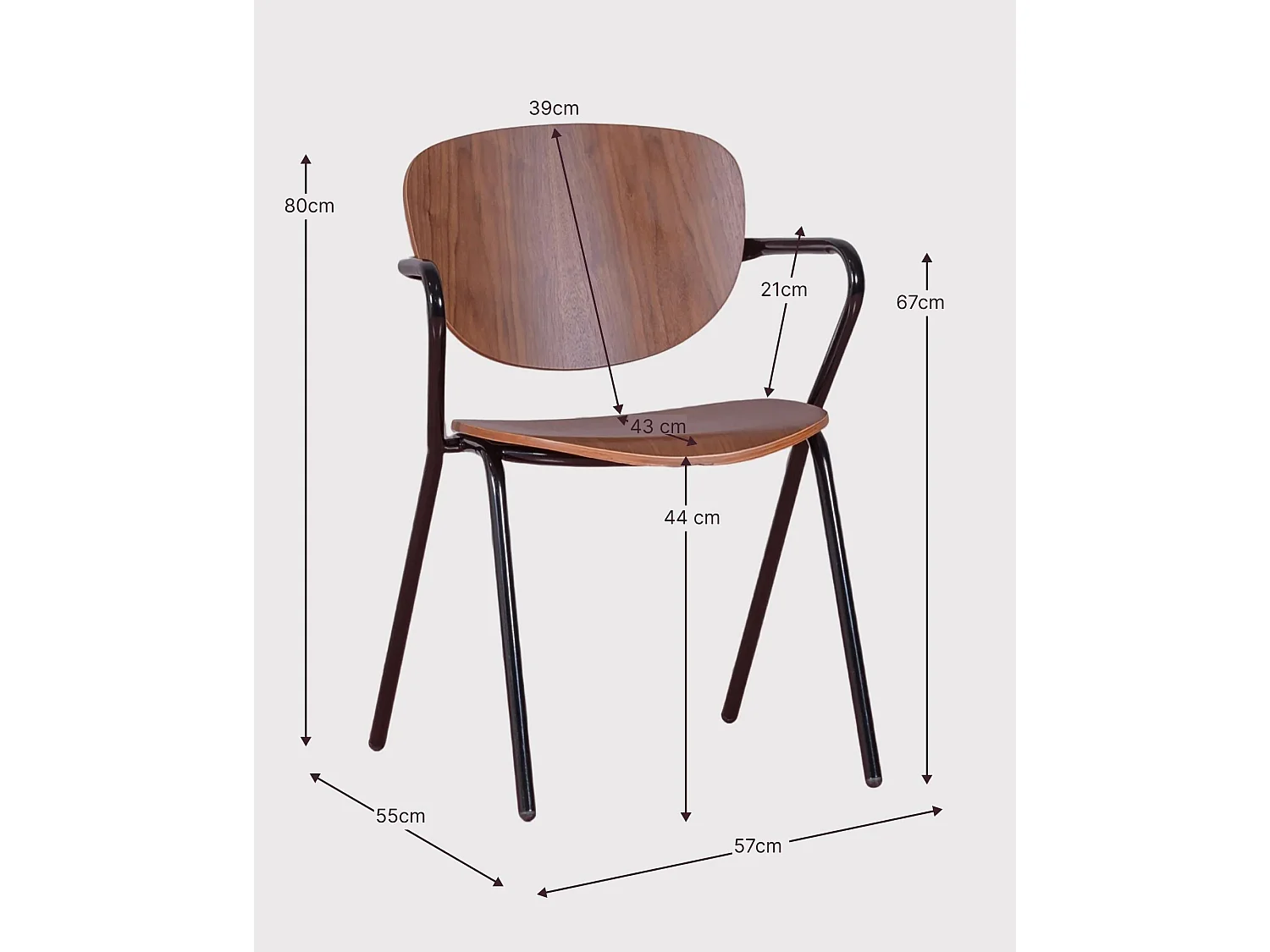 Chaise de salle à manger de style industriel en bois de noyer - Alpha - Noyer