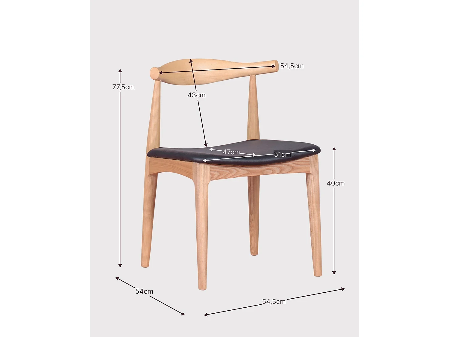 Eetkamerstoel in essenhout en kunstlederen kussen - Elbow Chair - Natuurlijke as