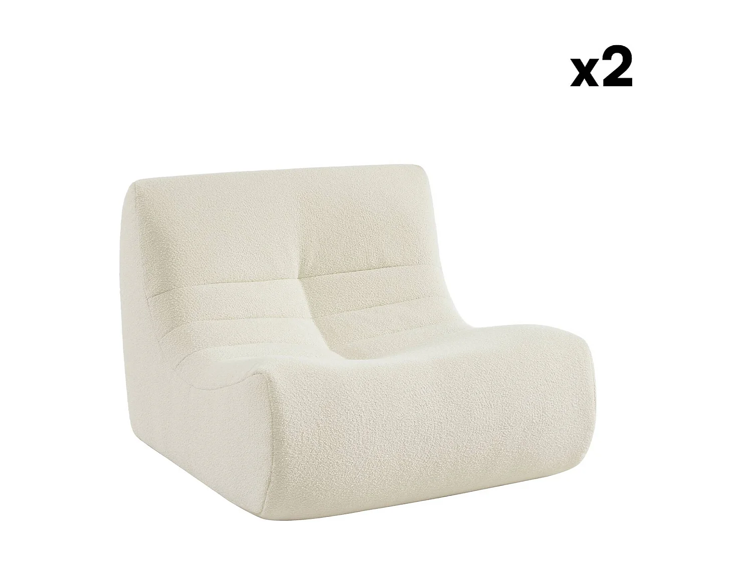 Lot de 3 fauteuils chauffeuses en bouclette texturée blanc style contemporain 1 place