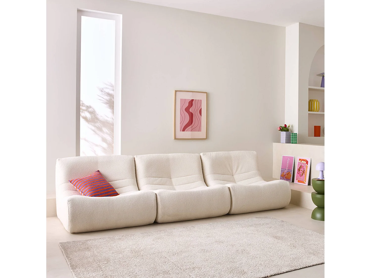 Lot de 3 fauteuils chauffeuses en bouclette texturée blanc style contemporain 1 place