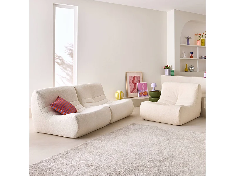 Lot de 3 fauteuils chauffeuses en bouclette texturée blanc style contemporain 1 place