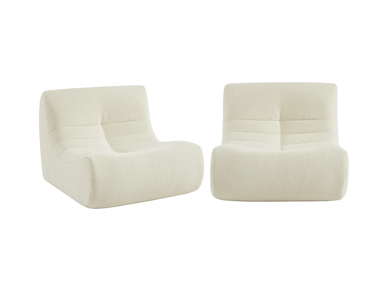 Lot de 2 fauteuils chauffeuses en bouclette texturée blanc style contemporain 1 place