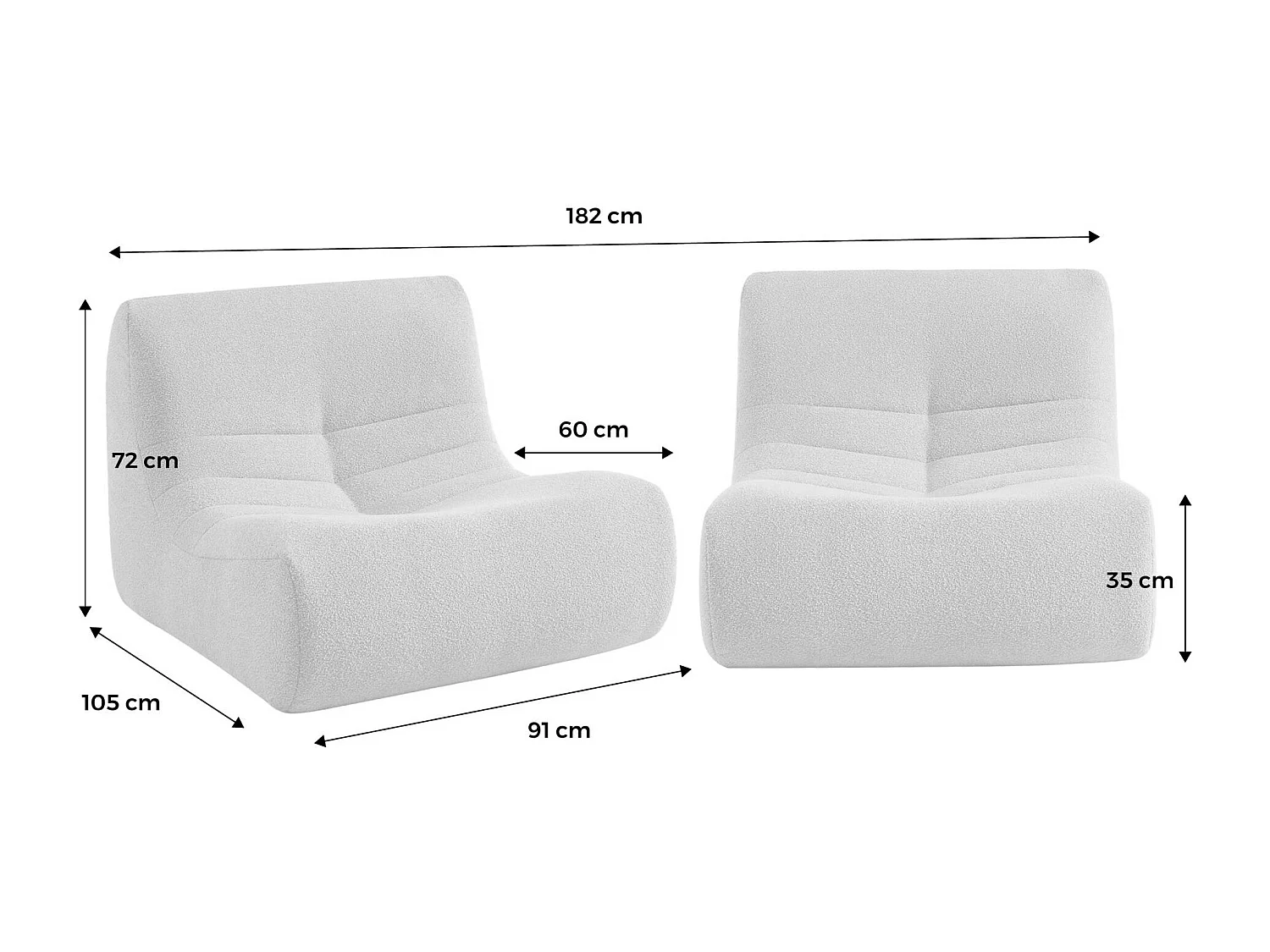 Divano modulare boucle, 2 posti, bianco