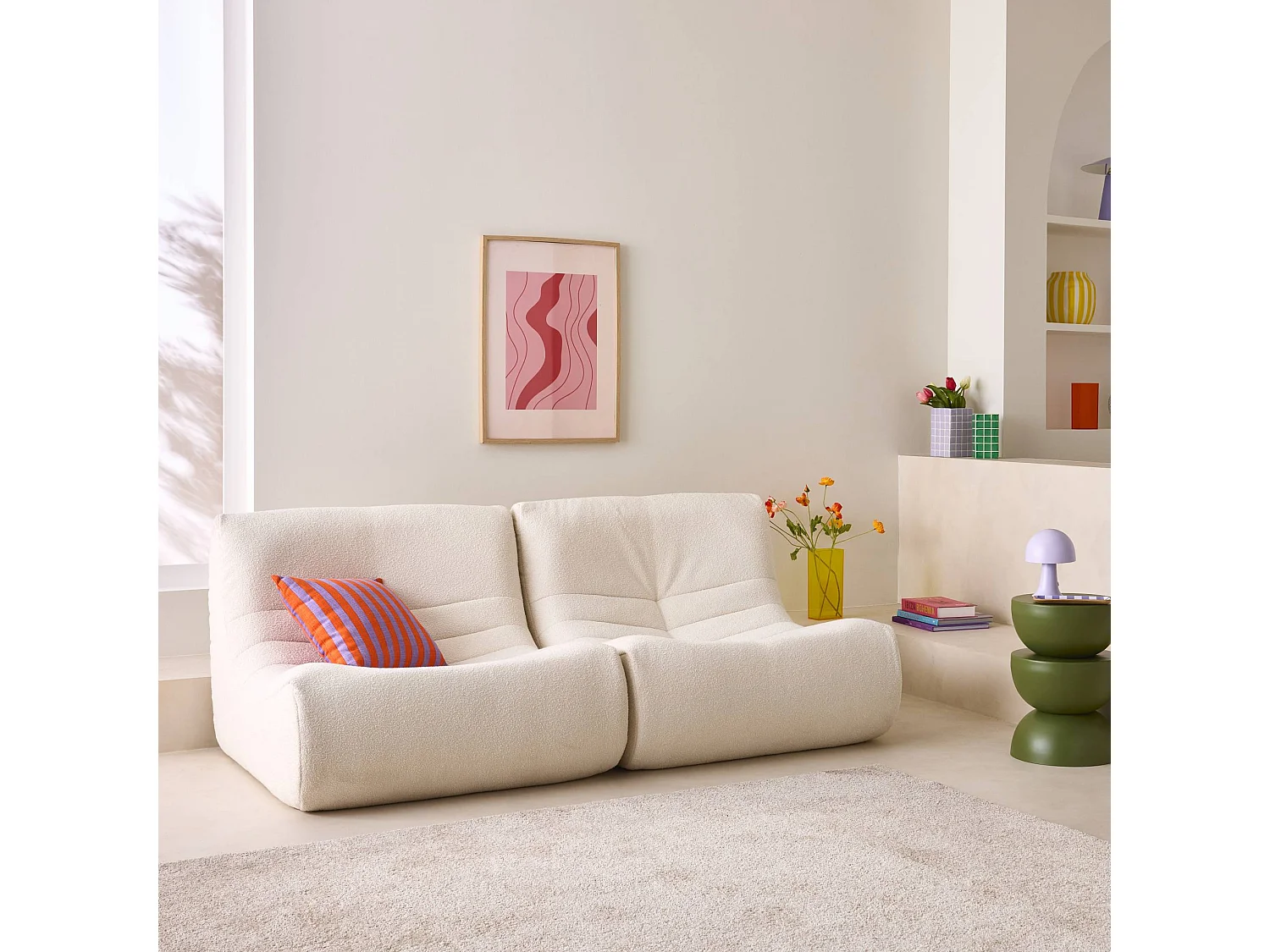 Divano modulare boucle, 2 posti, bianco