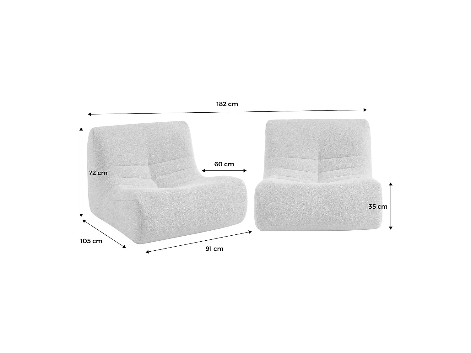 Divano modulare boucle, 2 posti, bianco