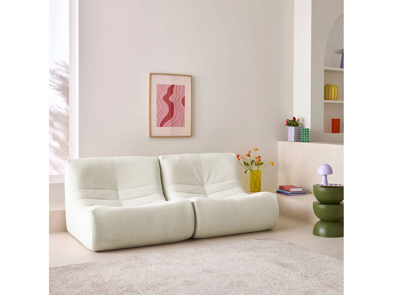 Divano modulare boucle, 2 posti, bianco