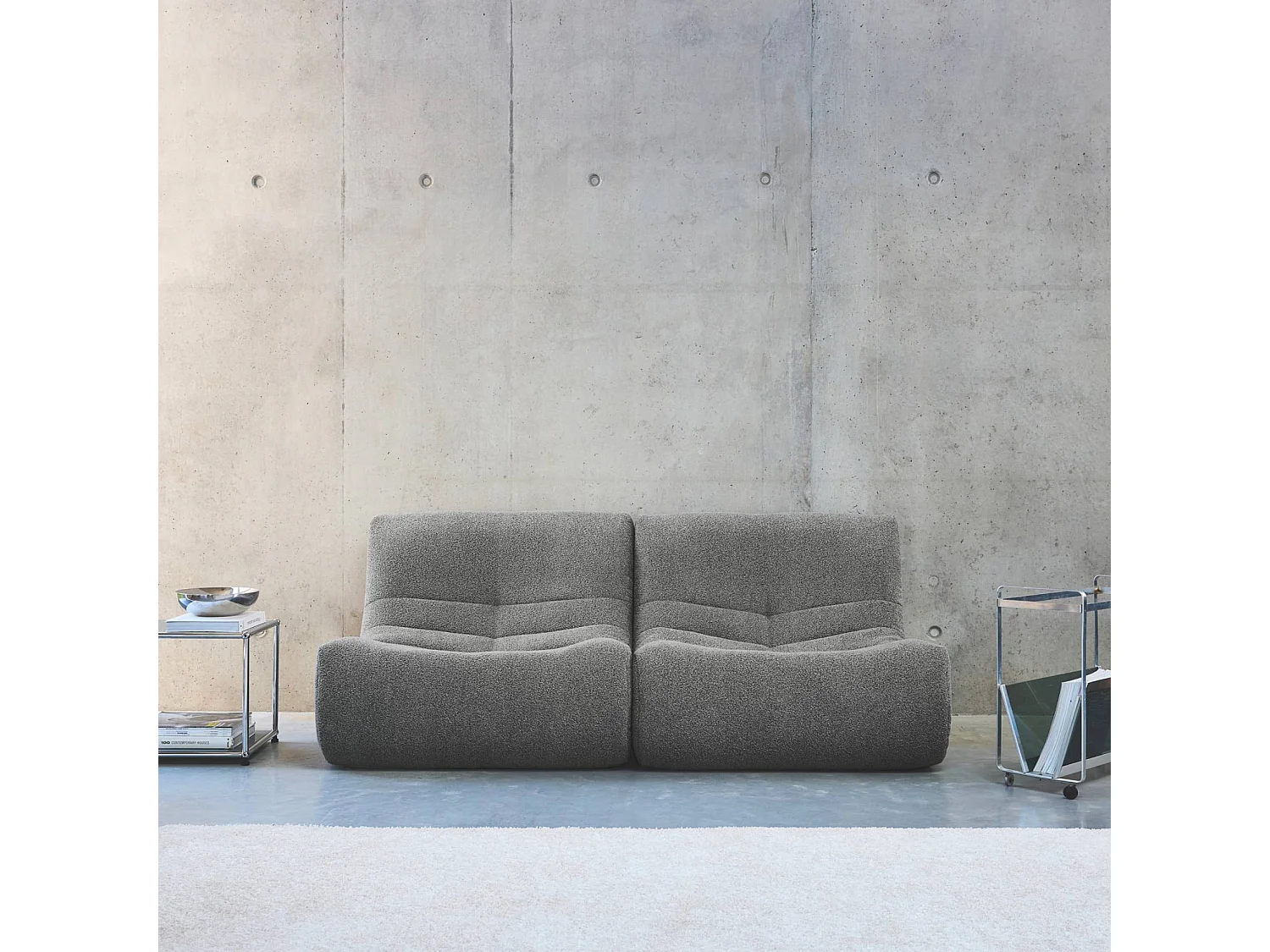 Sofá modular en borreguito texturizado, 2 plazas gris