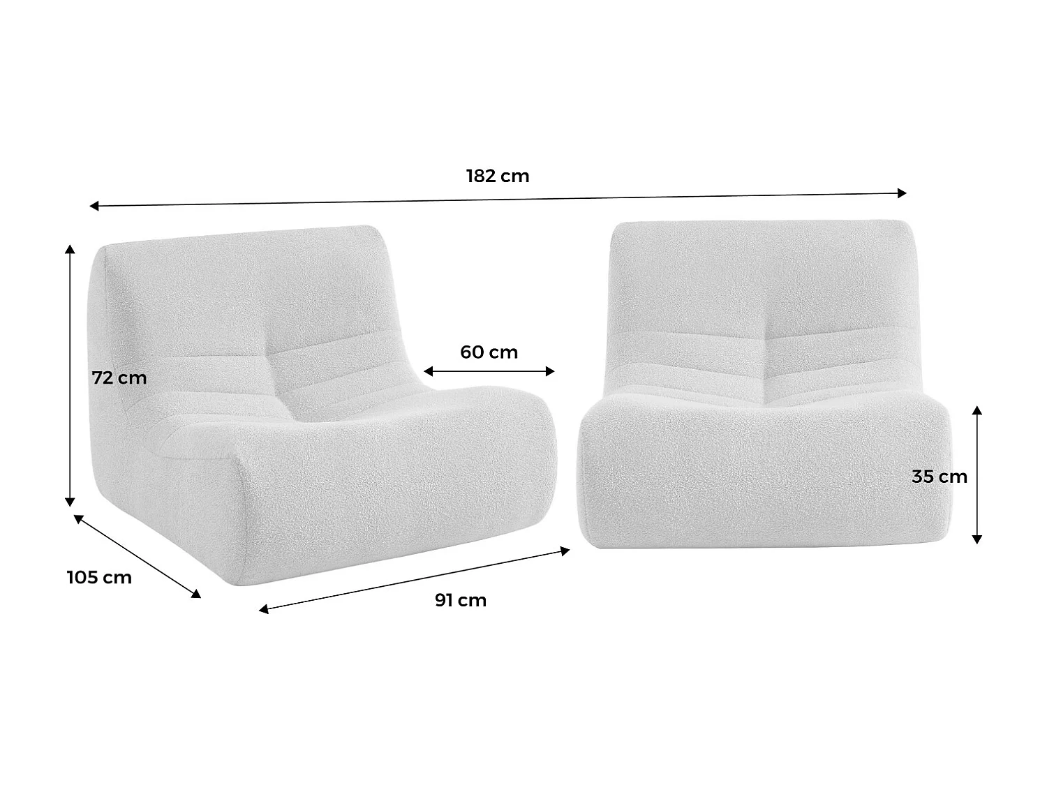 Divano modulare boucle, 2 posti, grigio