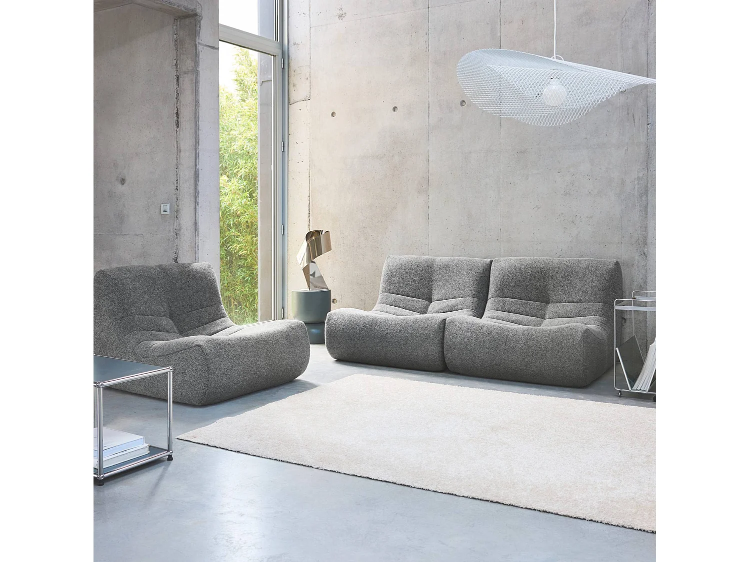 Divano modulare bouclé, 3 posti, grigio