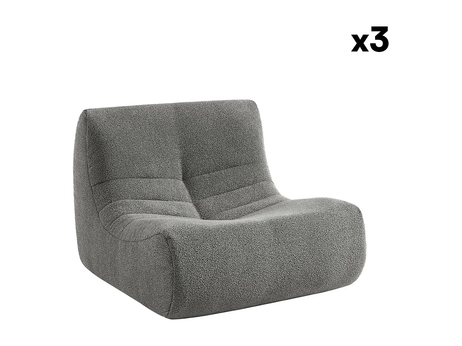 Lot de 3 fauteuils chauffeuses en bouclette texturée gris style contemporain 1 place