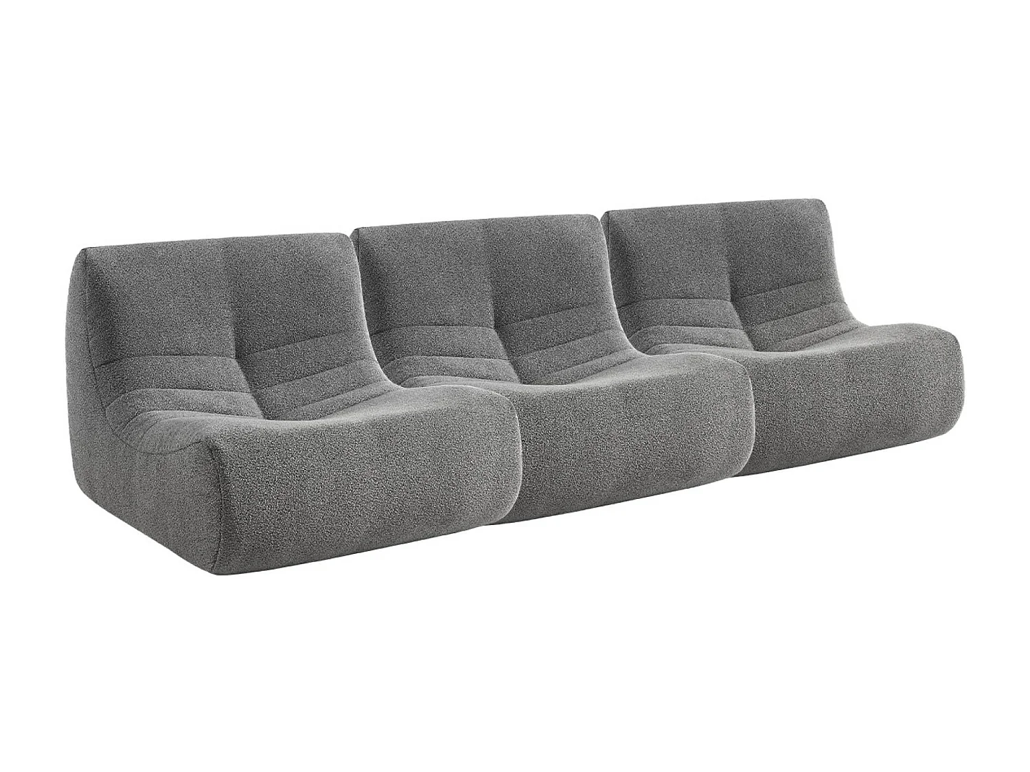 Lot de 3 fauteuils chauffeuses en bouclette texturée gris style contemporain 1 place