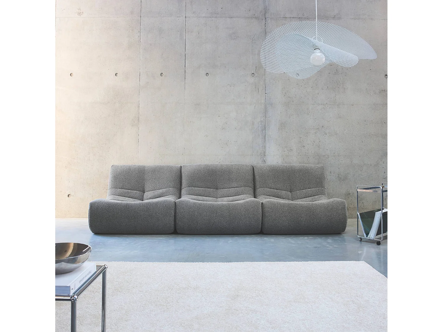 Lot de 3 fauteuils chauffeuses en bouclette texturée gris style contemporain 1 place