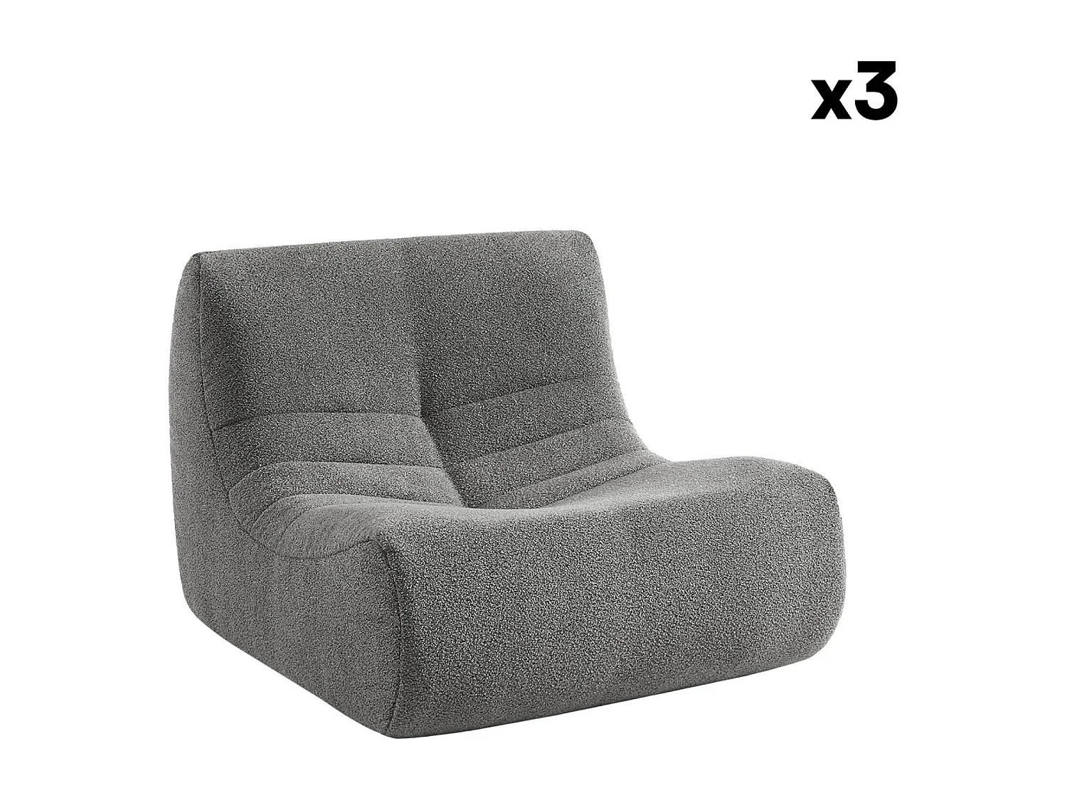 Lot de 3 fauteuils chauffeuses en bouclette texturée gris style contemporain 1 place