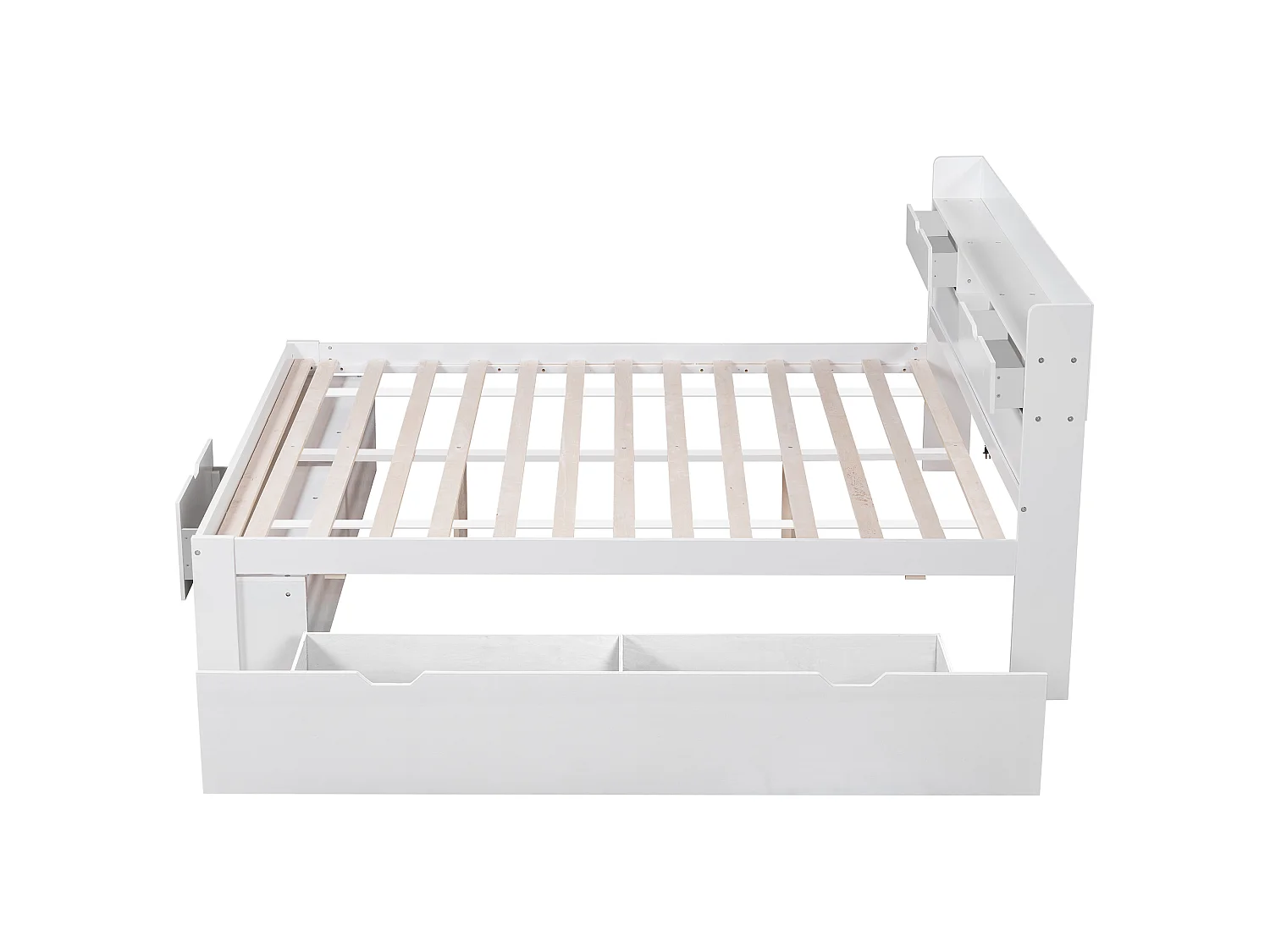 Adult wooden bed 140x200 cm - with charging port and multifunctional storage - White