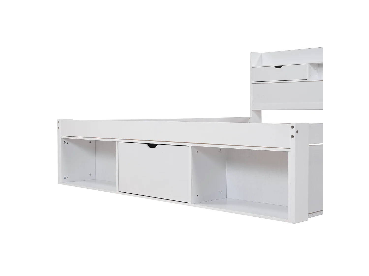 Adult wooden bed 140x200 cm - with charging port and multifunctional storage - White