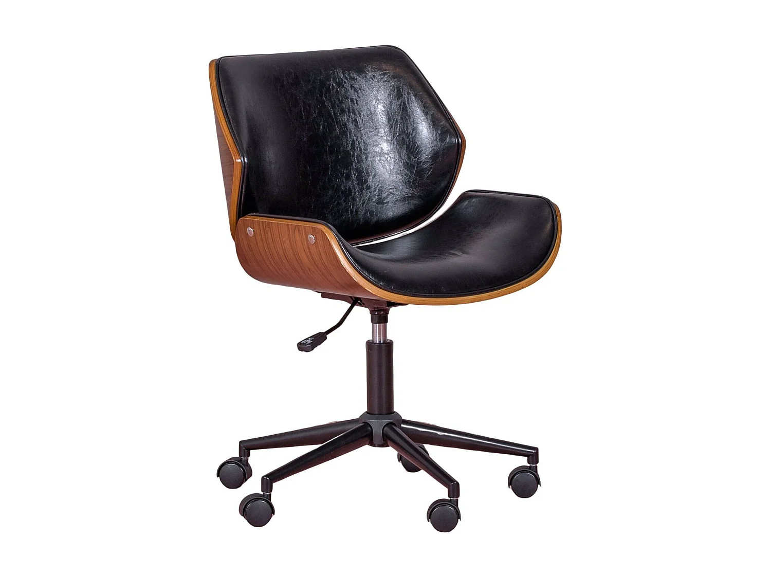 Cadeira de escritório retro em madeira de nogueira e couro sintético - Nordic - Preto