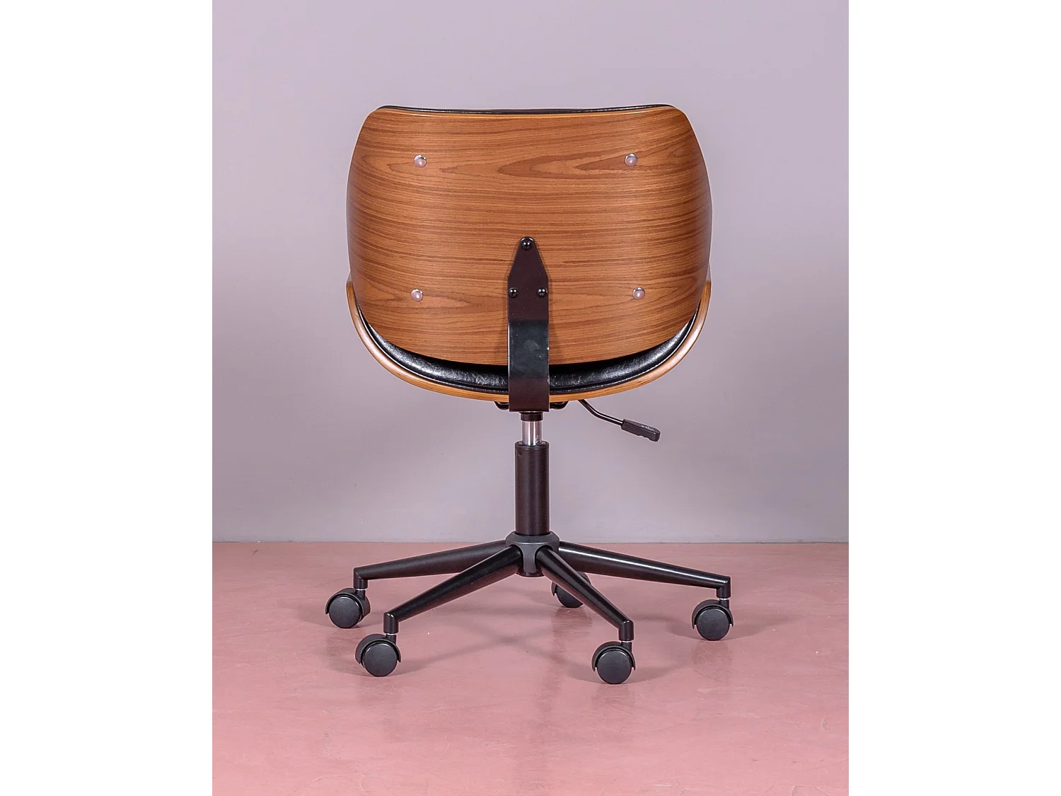 Cadeira de escritório retro em madeira de nogueira e couro sintético - Nordic - Preto