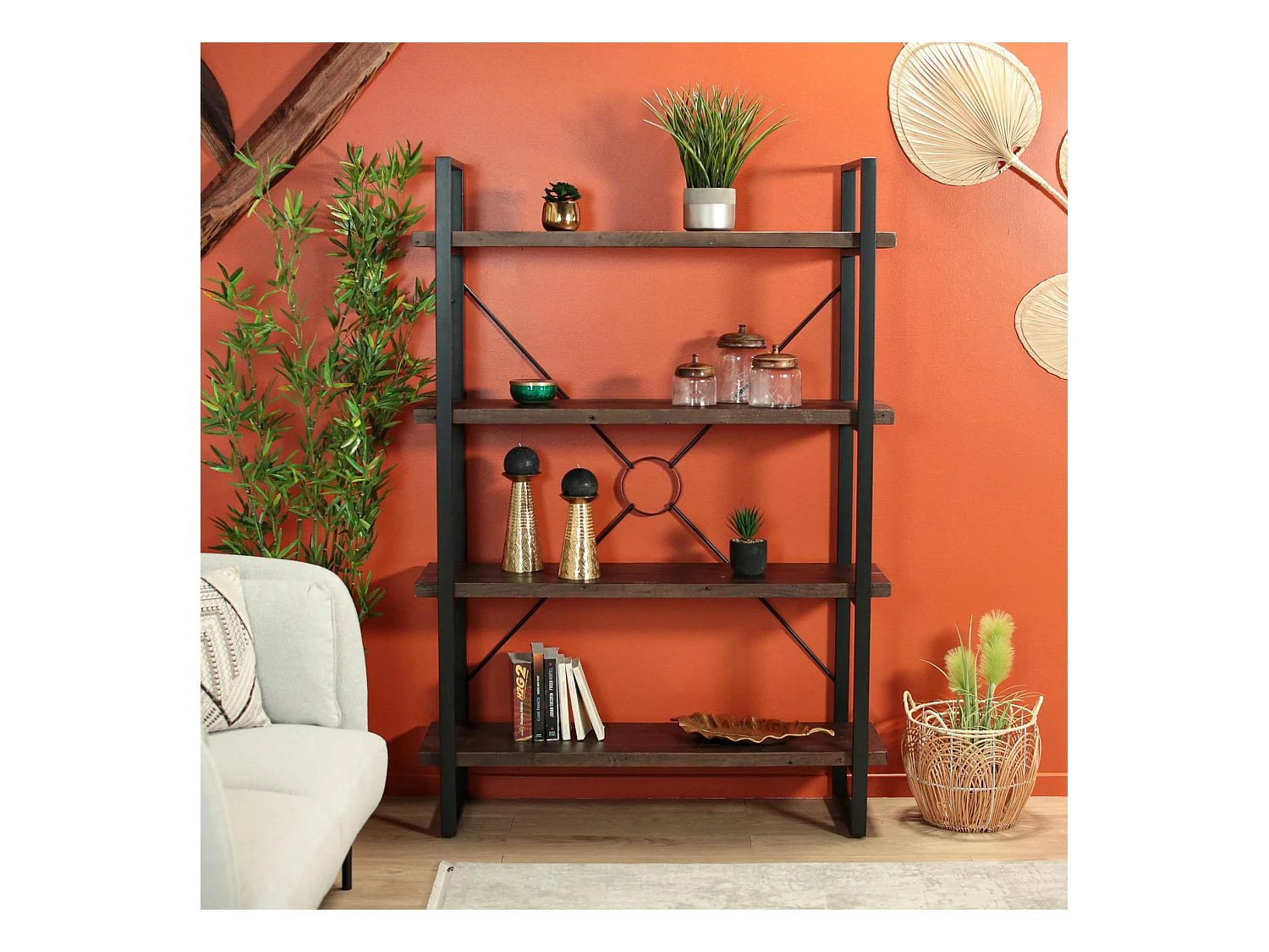 Bibliothèque Etagère bois brun recyclé SAMOA