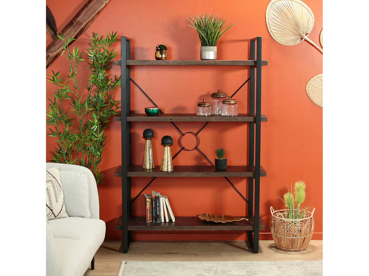 Bibliothèque Etagère bois brun recyclé SAMOA