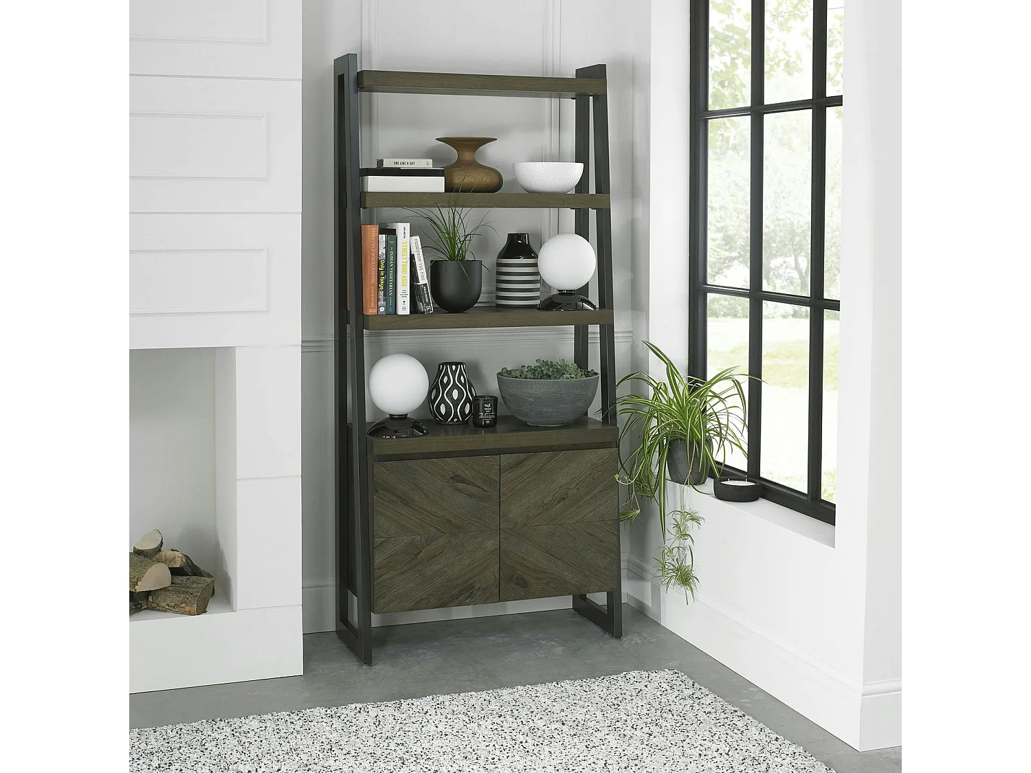 Bibliothèque moderne en marqueterie de chêne ARLINGTON