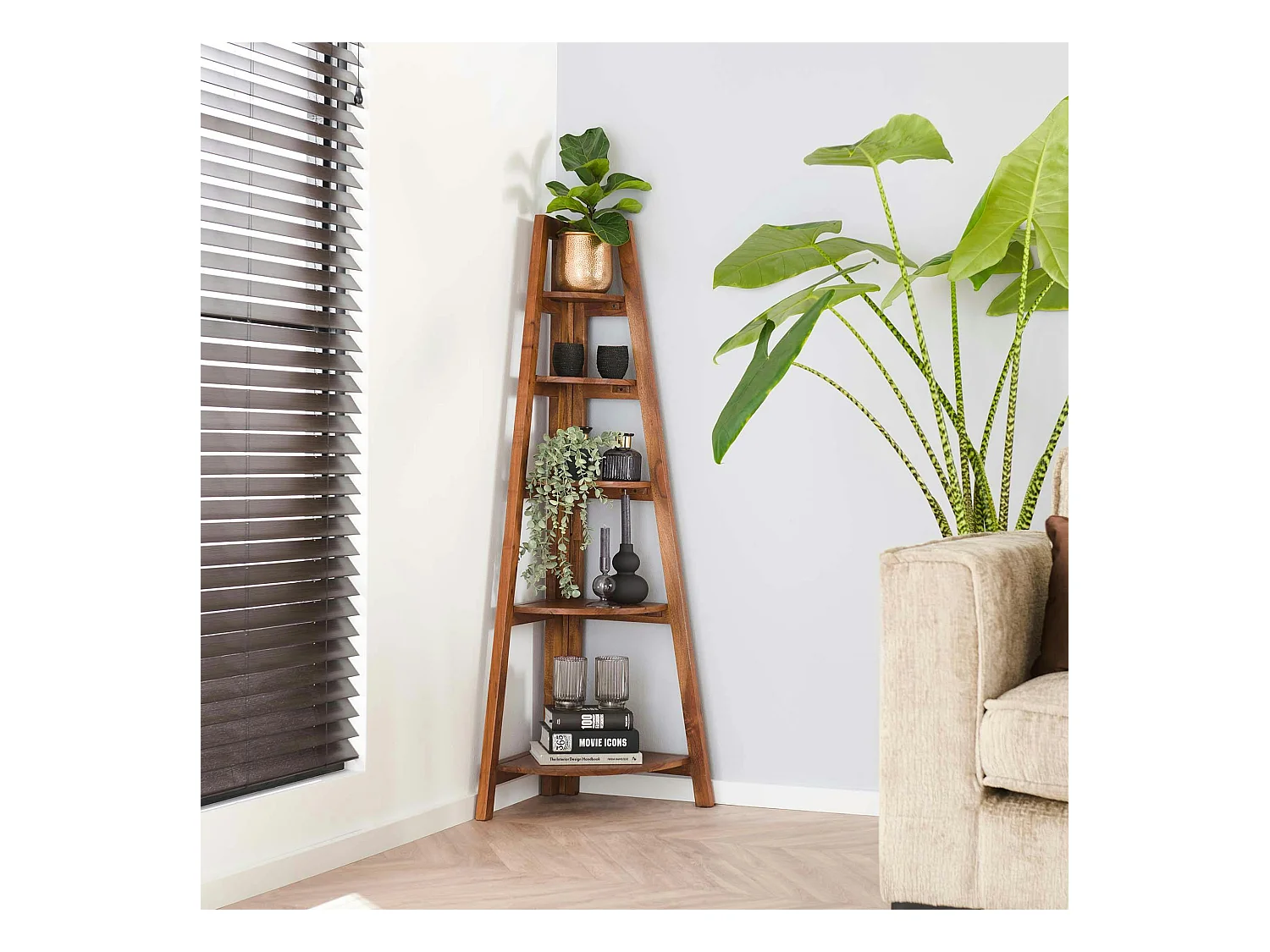 Etagère d'angle en bois d'acacia massif MELBOURNE