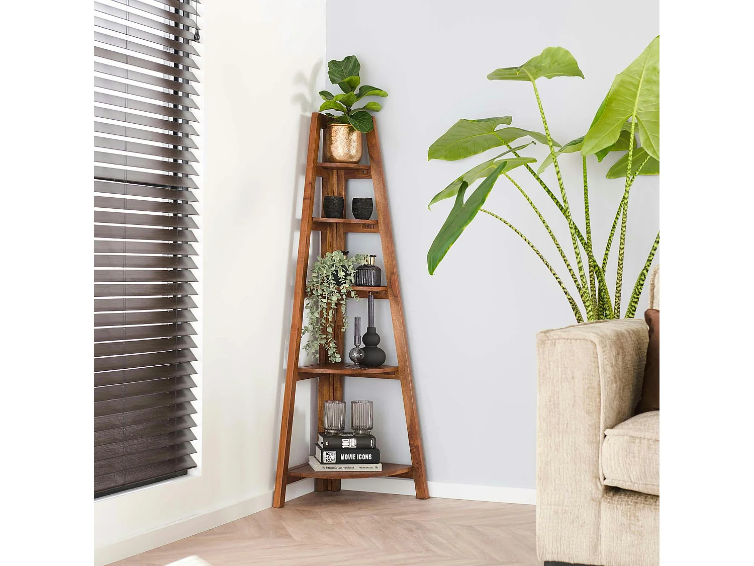 Etagère d'angle en bois d'acacia massif MELBOURNE