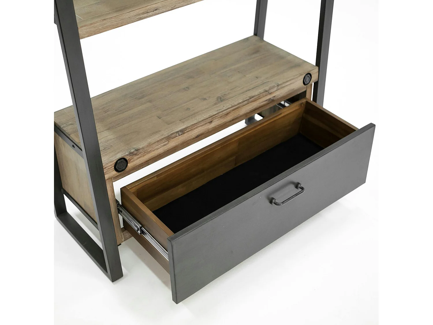 Bibliothèque Etagère Inspiration Indus' en Acacia et Métal, 5 plateaux et 1 tiroir métal 90x35x195cm BROOKLYN