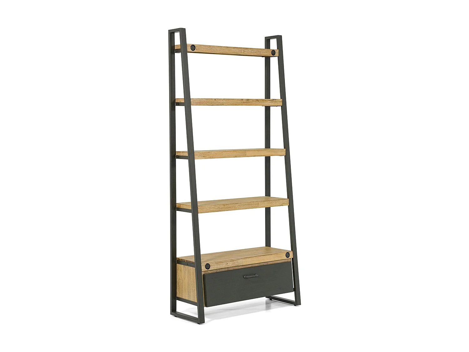 Bibliothèque Etagère Inspiration Indus' en Acacia et Métal, 5 plateaux et 1 tiroir métal 90x35x195cm BROOKLYN