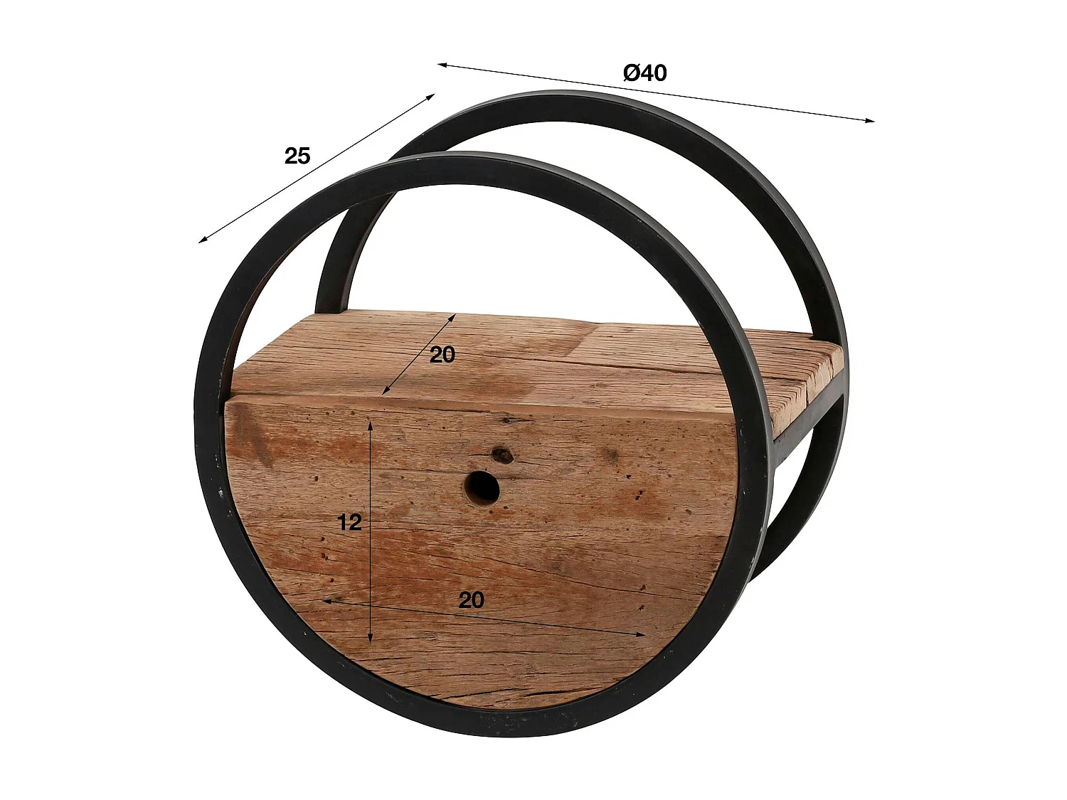Etagère murale ronde bois recyclé brut 1 tiroir D40 cm CYCLADES