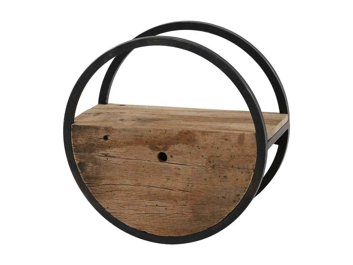 Etagère murale ronde bois recyclé brut 1 tiroir D50 cm CYCLADES