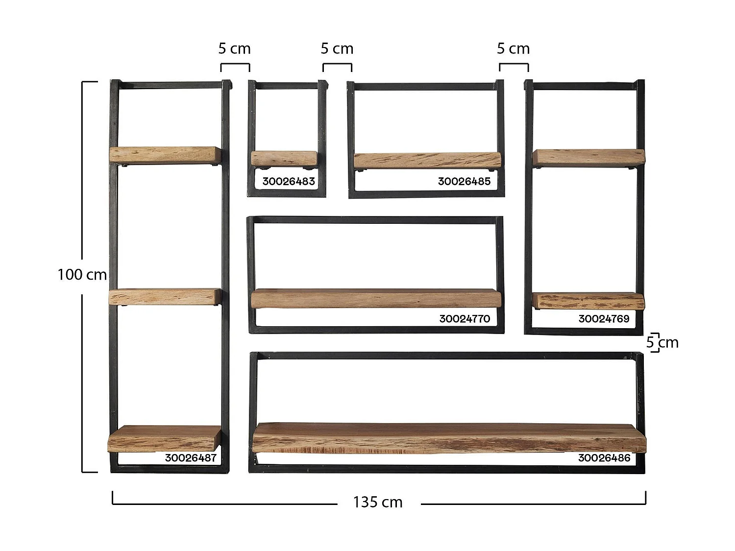 Etagère murale bois métal 40 cm MELBOURNE