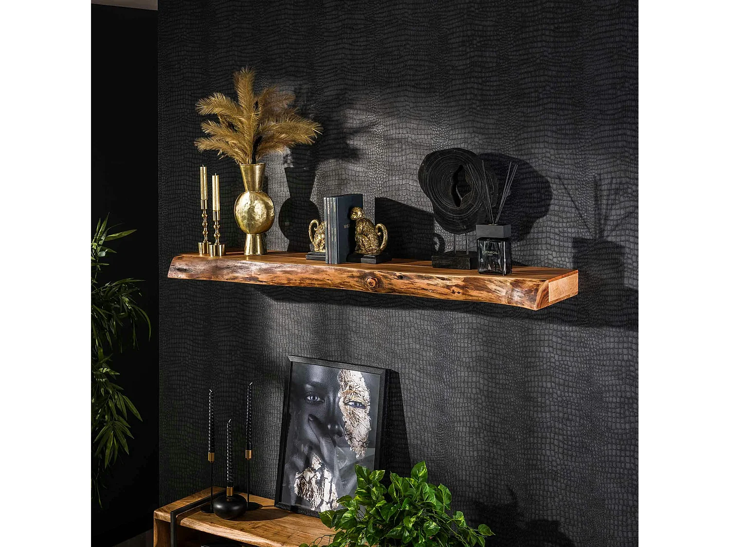 Étagère murale en bois d'acacia épais 150 cm MELBOURNE