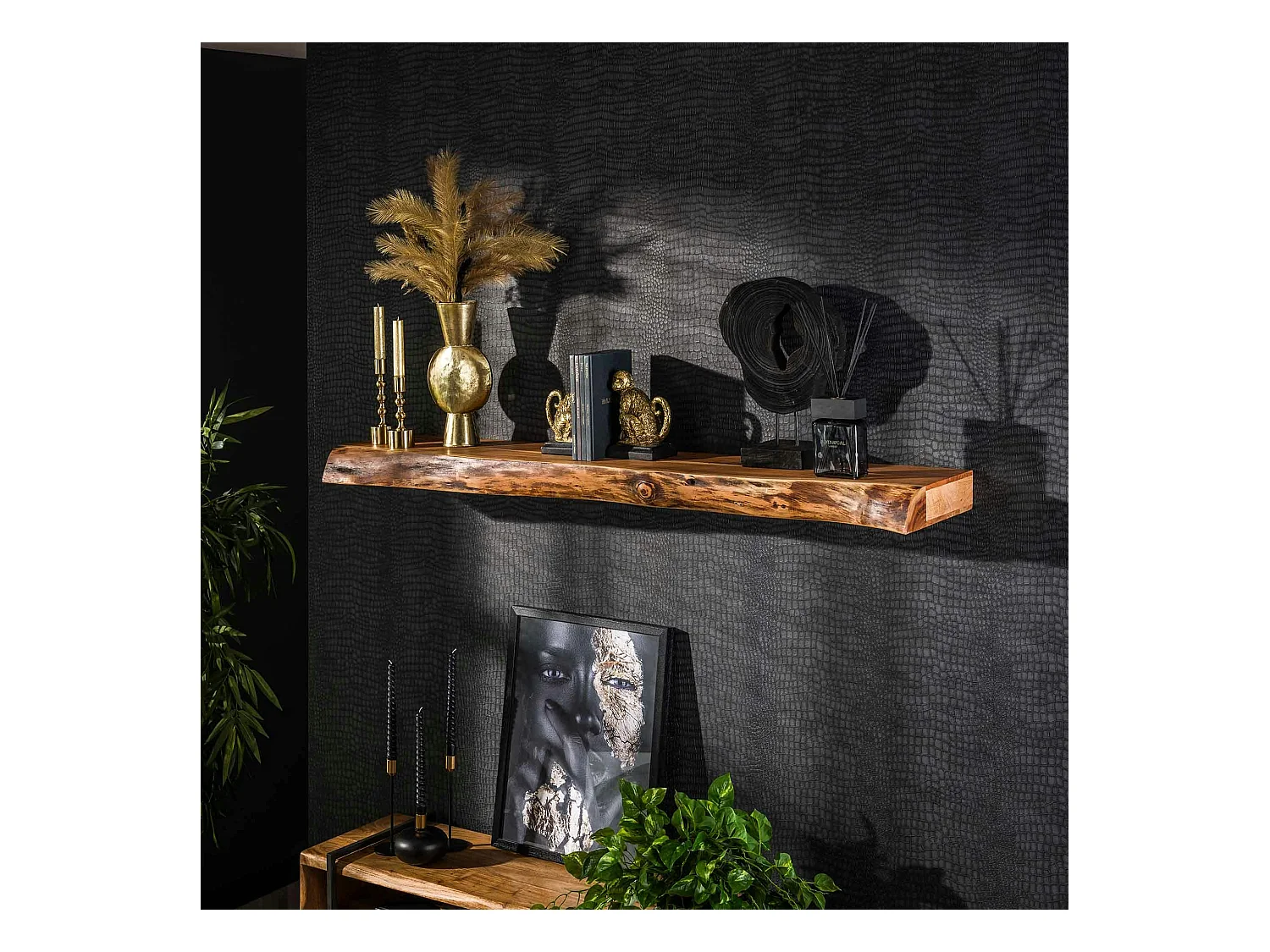 Étagère murale en bois d'acacia épais 150 cm MELBOURNE