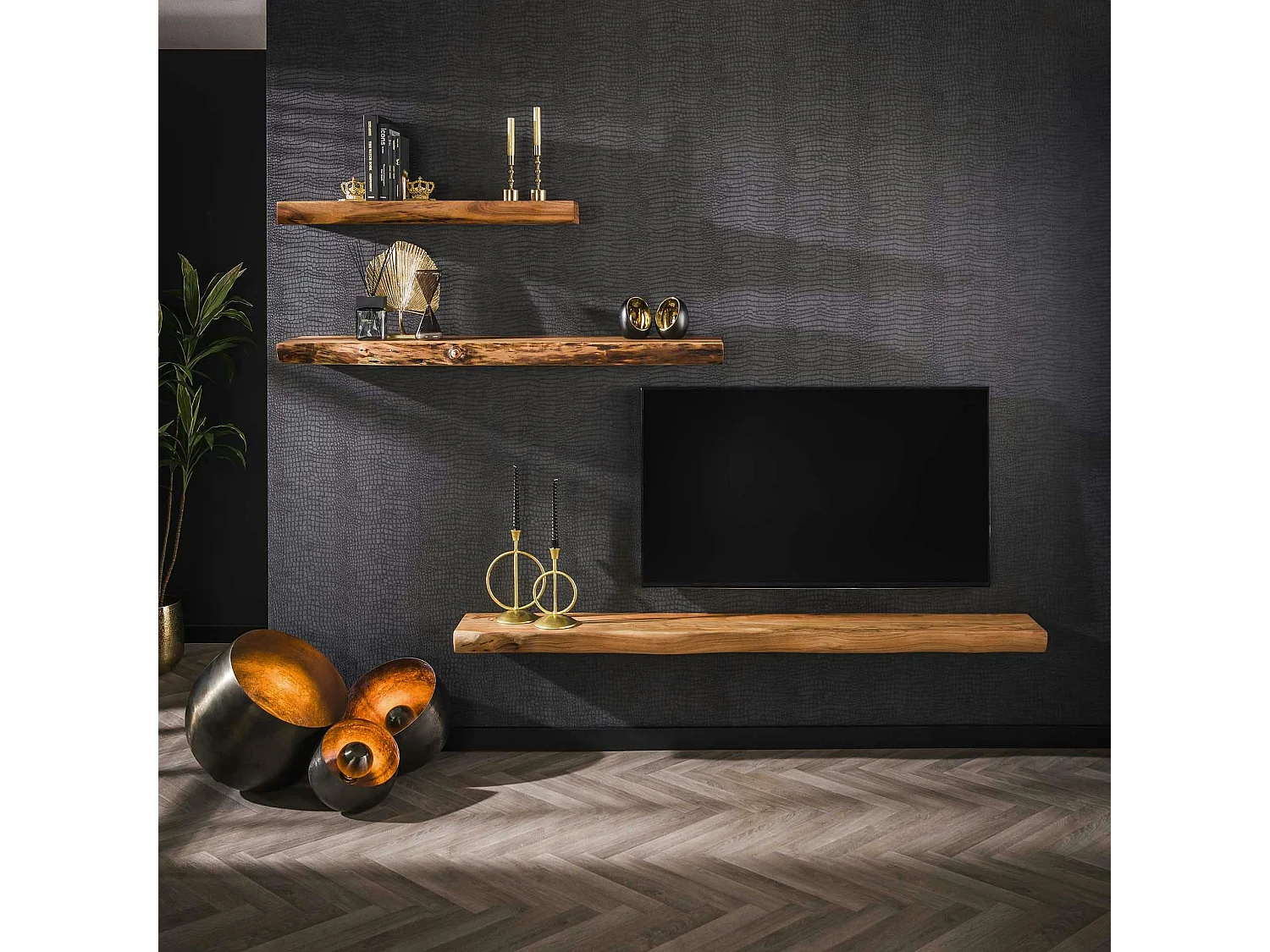 Étagère murale en bois d'acacia épais 150 cm MELBOURNE