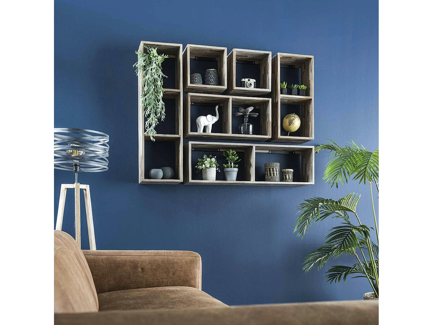 Etagère cube bois de teck recyclé finition vieillie 65 cm JAVA