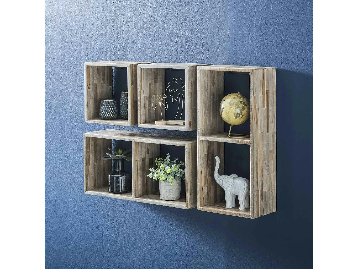 Etagère cube bois de teck recyclé finition vieillie 65 cm JAVA