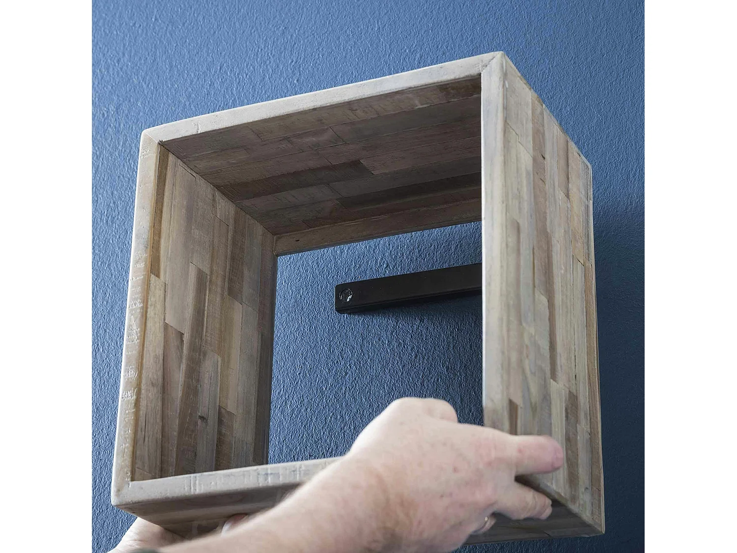 Etagère cube bois de teck recyclé finition vieillie 65 cm JAVA