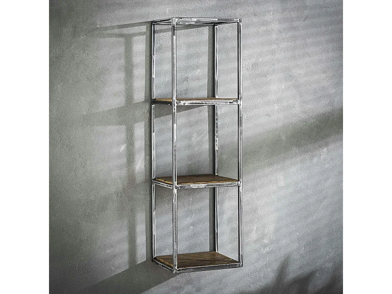 Etagère verticale bois recyclé brut métal vieilli 3 niveaux OMSK