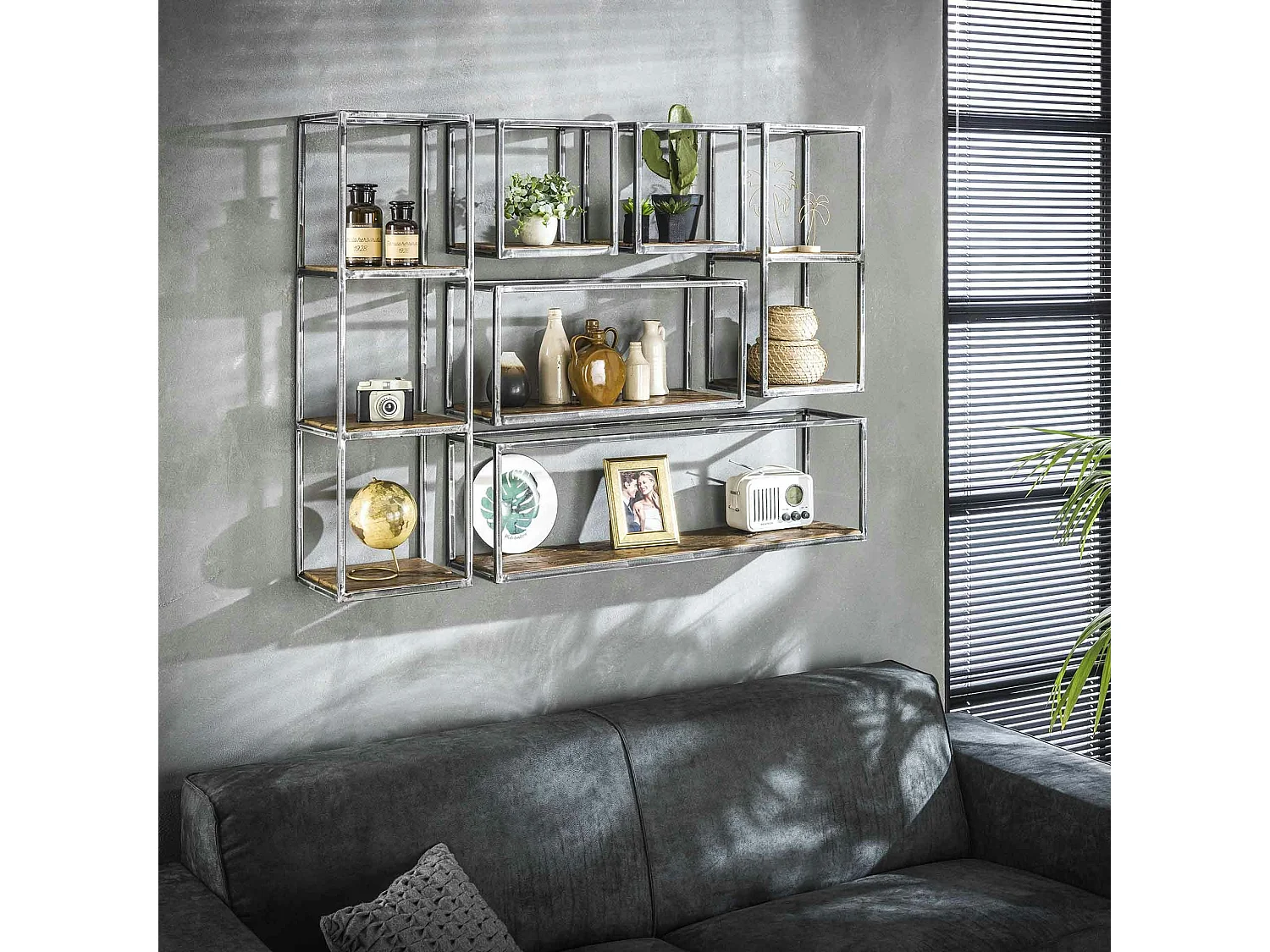 Etagère verticale bois recyclé brut métal vieilli 3 niveaux OMSK