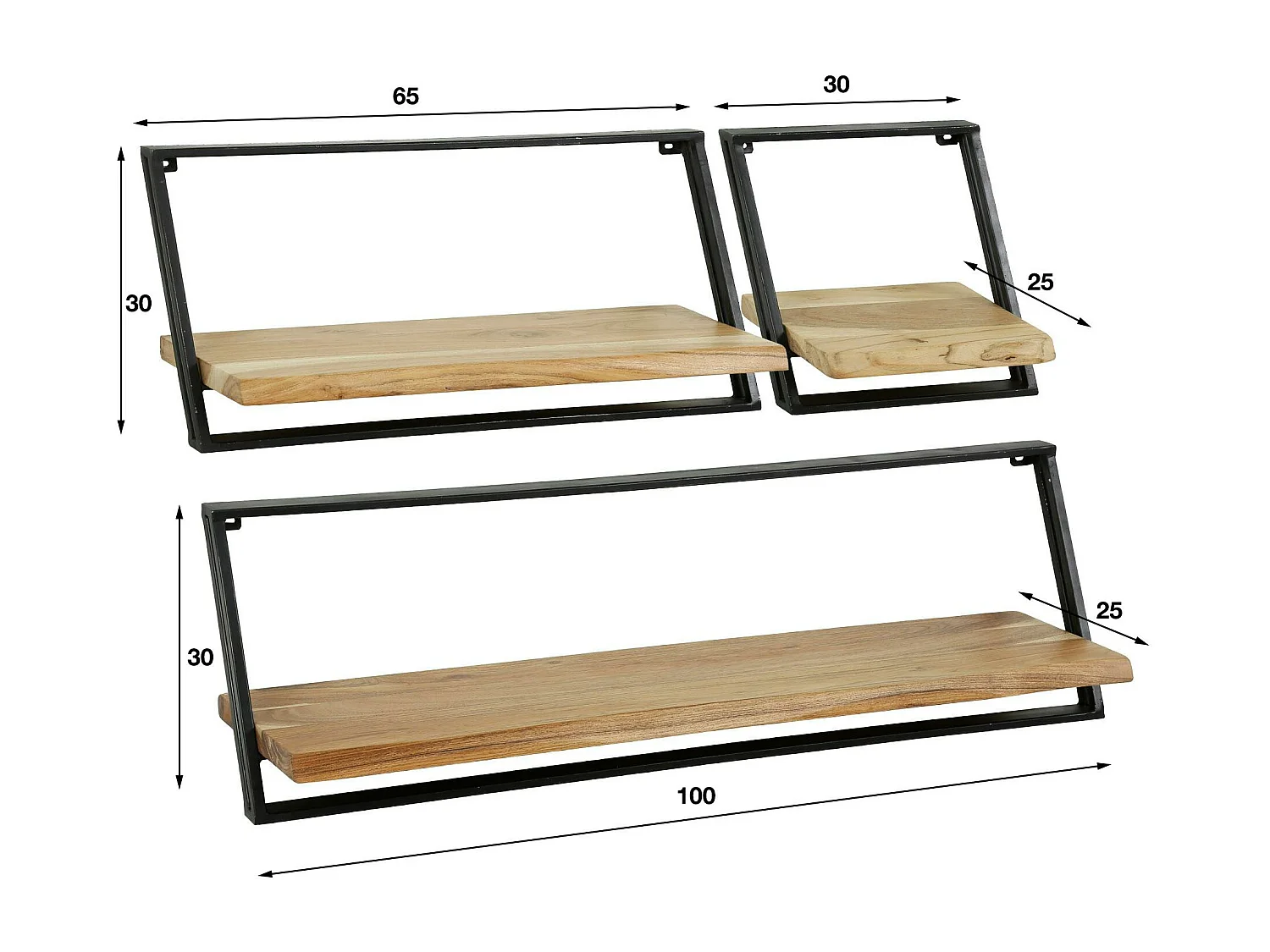 Etagère murale bois métal moderne (lot de 3) MELBOURNE